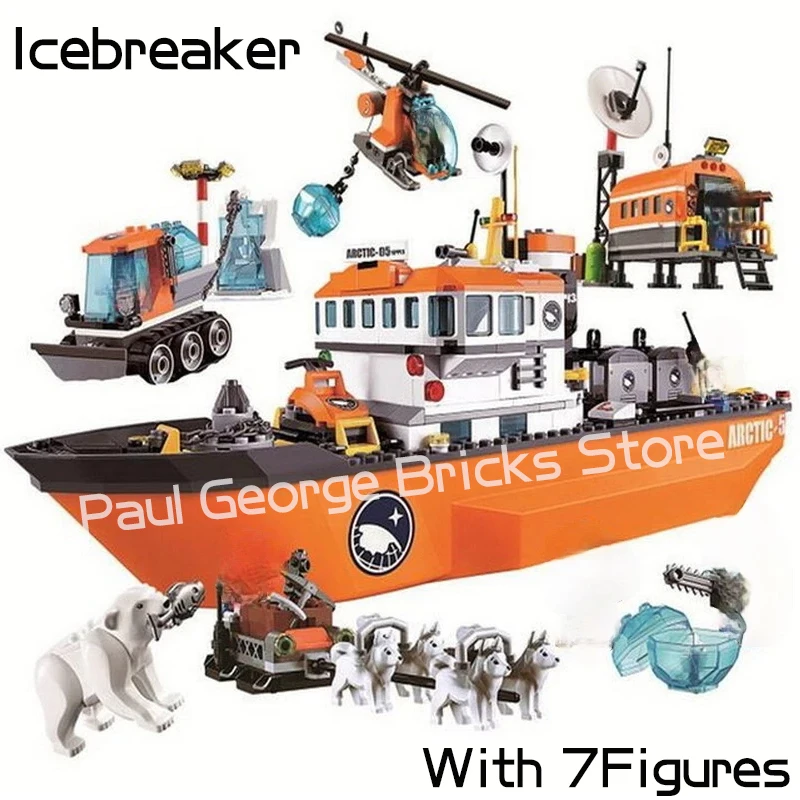 10443 City Series Arctic lcebreaker Boat Building Blocks Snowmobile Motorcycle Airplane Ship Bricks Toys For Boys Birthday Gifts