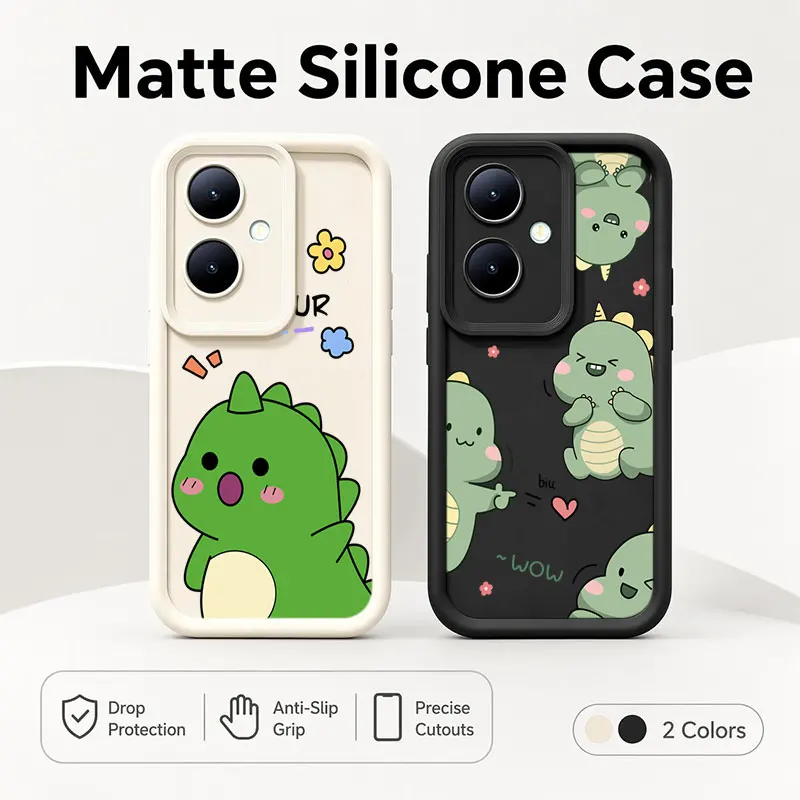 Cute Green Kawaii Dinosaur Shockproof Phone Case For Infinix Hot 30 Play 40 50 60i 70 Note 30 40 50 Pro+ 50X 50S 60 Zero 30 40