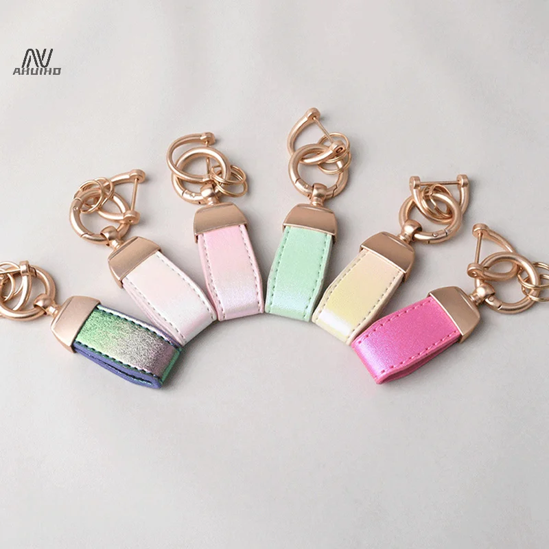 High-end Fluorescent Leather Keychain Laser Engrave Car Key Chain Personalize Keyring Women Gift