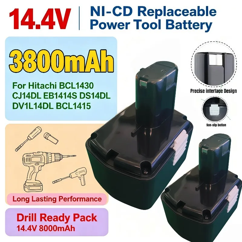 14.4V 3800mAh NI‑CD NI‑MH Rechargeable Battery For Hitachi BCL1430 CJ14DL EB1414S DS14DL DV14DL Power Drill
