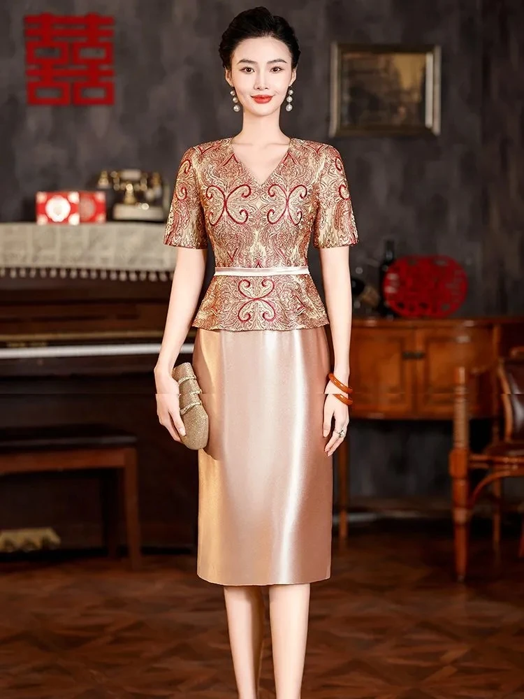 Champagne qipao vestido de casamento 2025 nova primavera/verão vestido de banquete da mãe vestido de temperamento de alta qualidade