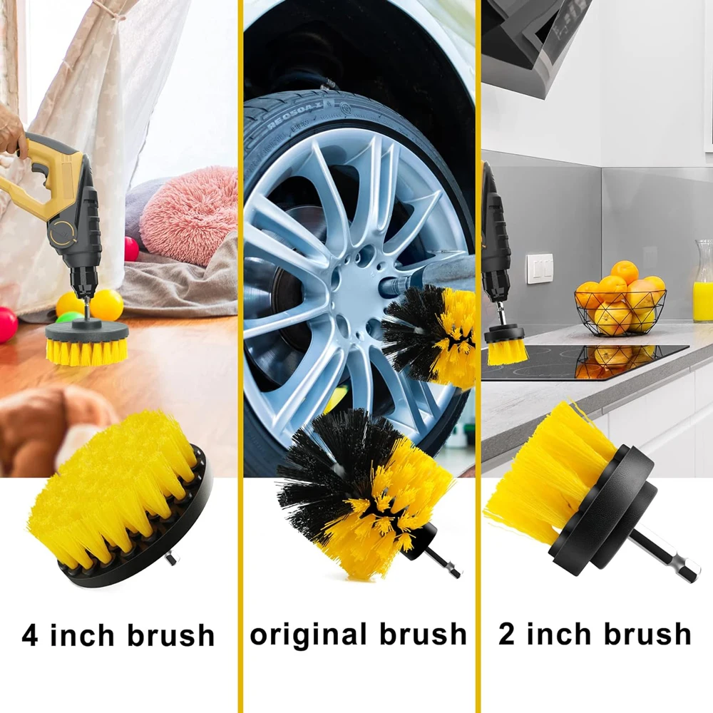 3Pcs Set Electric Scrubber Brush Drill Brush Kit 2/3.5/4\'\' Plastic Round Cleaning Brush For Carpet Glass Car Tires Nylon Brushes