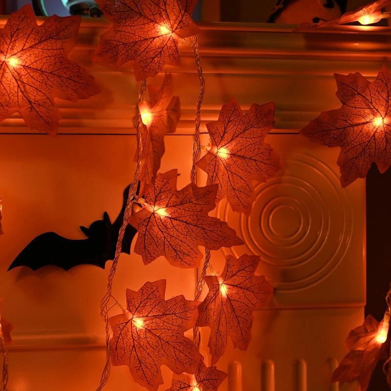 Artificial Autumn Maple Leaf Pumpkin String Lights LED Fairy String Light Fall Thanksgiving Decor Halloween Party DIY Supplies