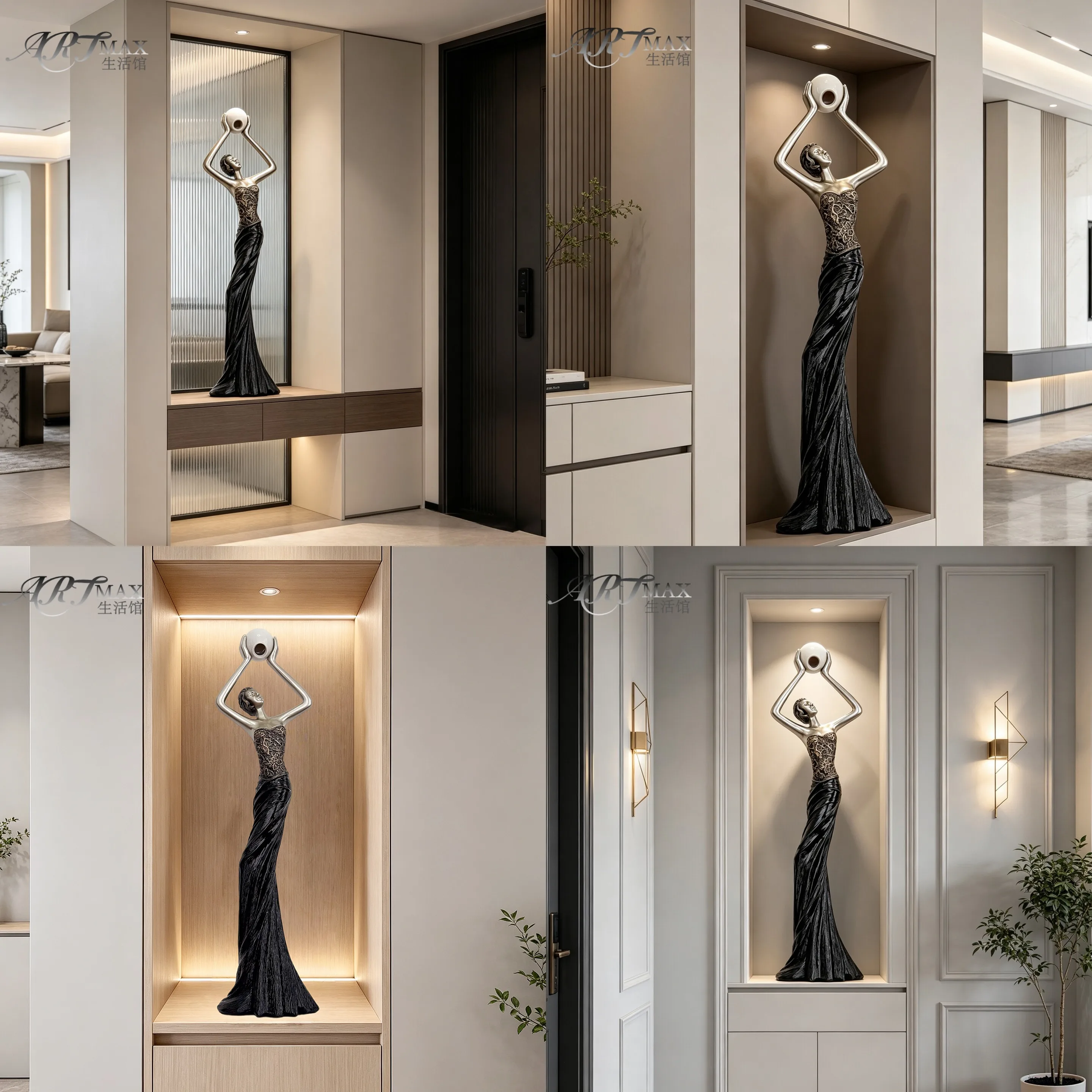 Tall Vertical Entryway Sculpture Modern Abstract Art Decor for Living Room Home Office
