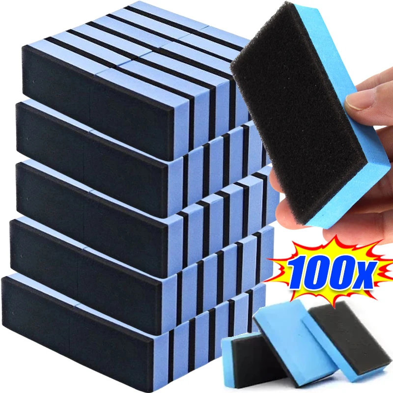 

100PCS Car Ceramic Coating Sponge Applicator Glass Nano Wax Coat Sponges Blue Square Sponge and Cloth Car Cleaning Brush