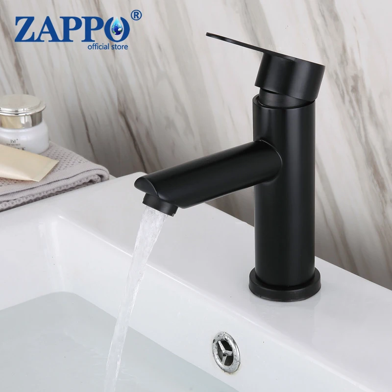 

ZAPPO Bathroom Sink Faucet Single Hole Matte Black Bathroom Faucets Vanity Basin Mixer Tap For Sink Deck Mounted Hot Cold Water