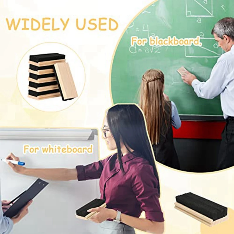 Borrachas Dustless Wood Chalk, Borrachas Chalkboard, Lã Felt Eraser para Professores Crianças, 10 Pacotes