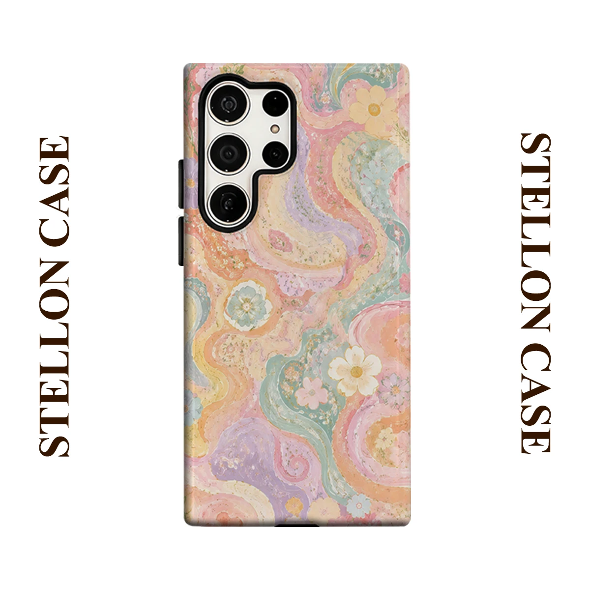 Pastel Floral Swirl Phone Case for Samsung Galaxy S25 Ultra S24 S23 Ultra Plus Glossy Double-layer Back Cover
