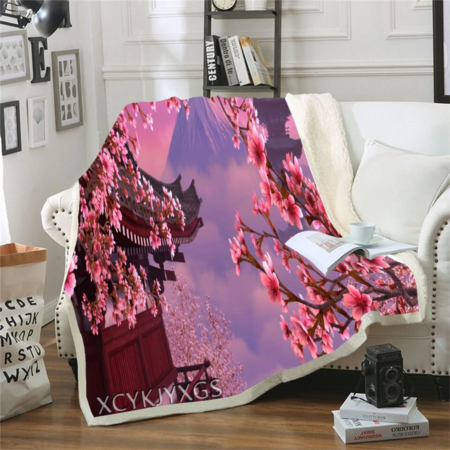 

Phechion Cherry Blossom 3D Print Plush Fleece Blanket Adult Fashion Quilt Home Office Casual Kids Boys Girls Sherpa Blanket M07