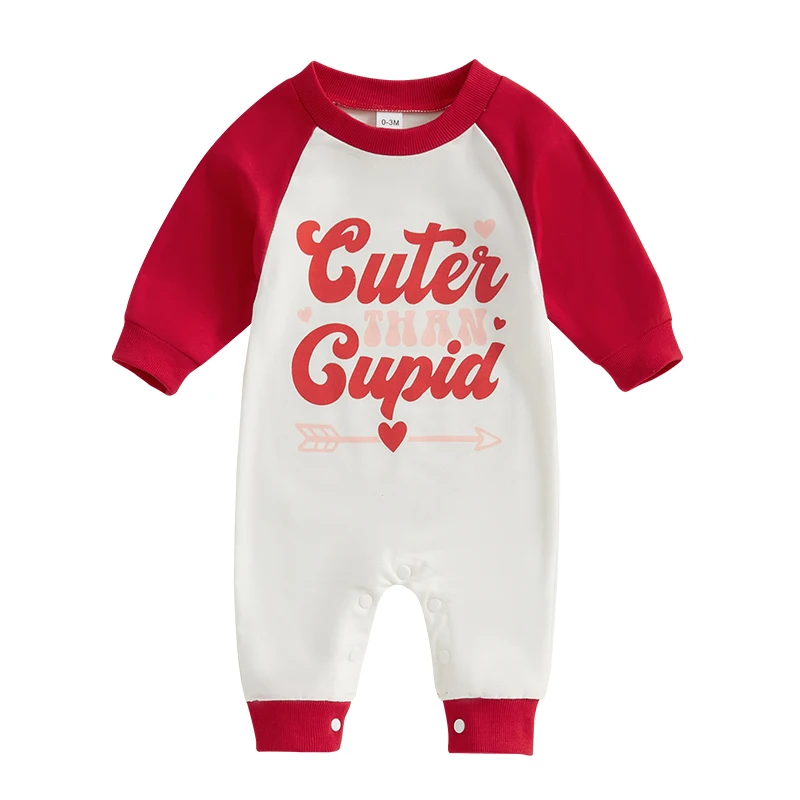 Baby Girls Valentine s Day Jumpsuit Long Sleeve O Neck Letter Heart Arrow Print Romper