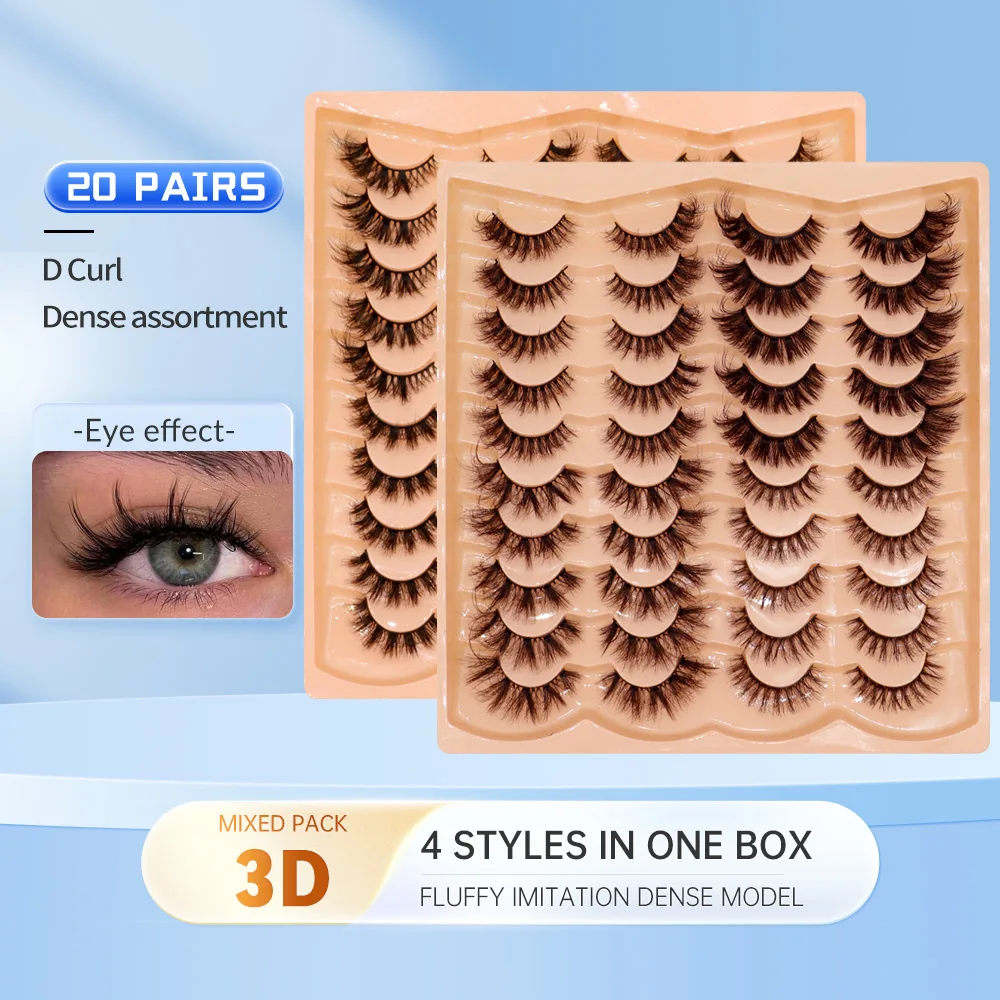 20 pares de cílios postiços pretos naturais fofos peludos cílios para festa diária
