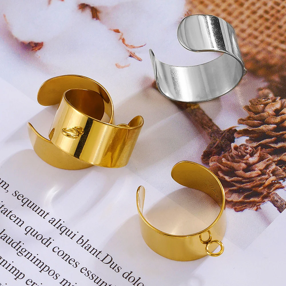 10Pcs 304 Stainless Steel Open Rings Gold Color U-Shaped With Open Loop 6mm 10mm for Men Women Diy Rings Jewelry Making Supplies