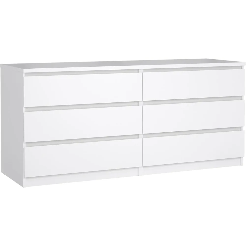 6 Drawer Double Dresser, High Gloss Contemporary Design That Provides A Modern and Cohesive Ambience