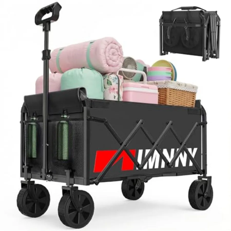 

Collapsible Wagon Cart, Lightweight Portable Foldable Wagon with Wheels, 220lbs Utility Cart for Grocery, Light Camping, Sports