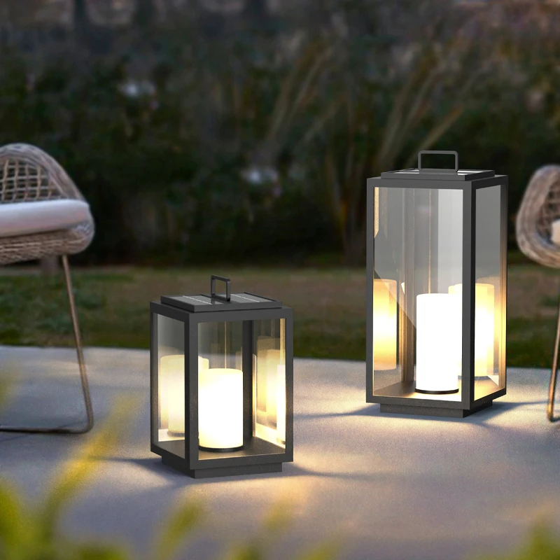 Outdoor Solar Lawn Lights with Artificial Marble Stainless Steel Construction Waterproof Marble-Effect Handheld Garden Lantern