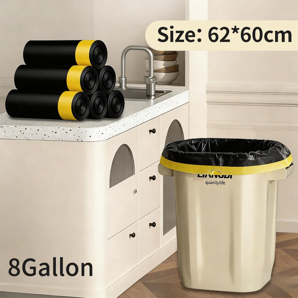 8 Gallon/30L Drawstring Trash Bags 62x60cm Suitable for Home Kitchen Bathroom Office