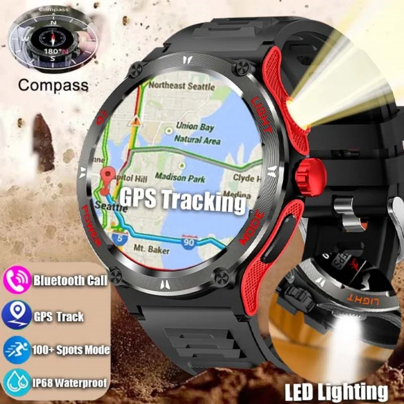 2024 New For Huawei Xiaomi Men Smartwatch LED Lighting Bluetooth Call 500mAh Battery 3ATM Waterproof Compass Men Smartwatch