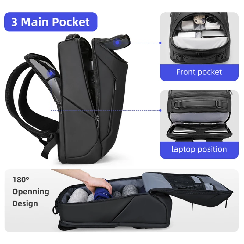 Mochila masculina de negócios de alta qualidade com porta USB multifuncional mochila para laptop para homens mochila escolar à prova d'água bolsa de computador de viagem