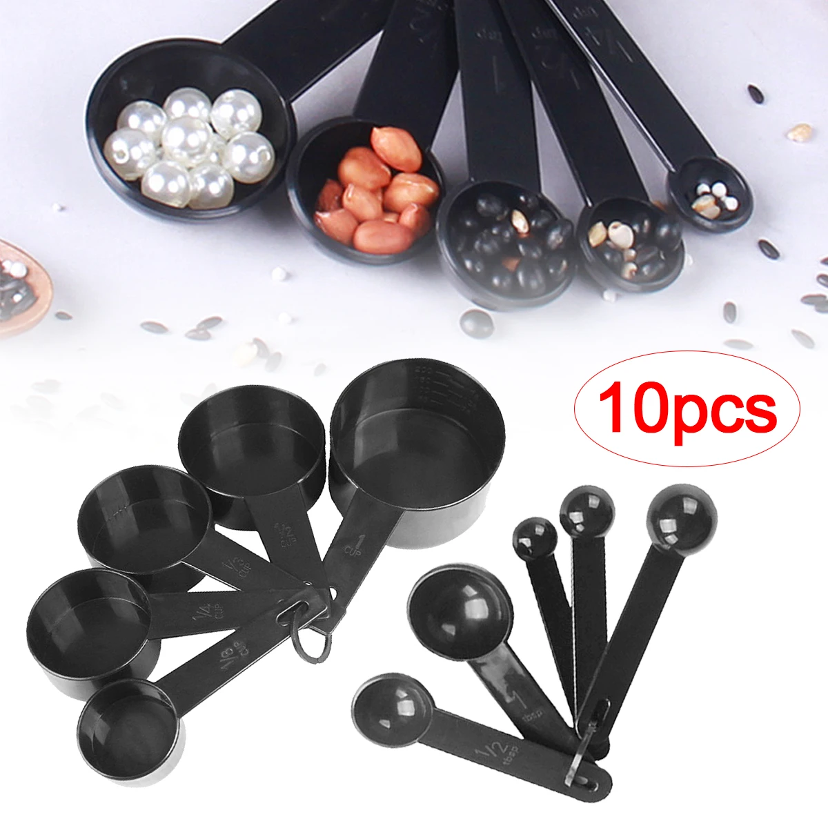 10 Pieces/Set Of Multi-size Measuring Spoons Milk Powder Teaspoon Black Plastic Food Scale Spoons DIY Household Baking Tools