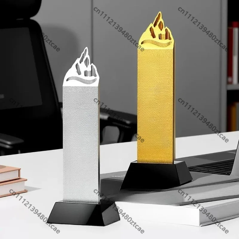 Engravable Crystal Metal Award Trophy Custom Text Design For Business Staff Ceremony Decorative Ornaments