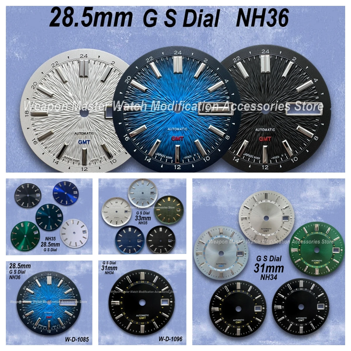 

28.5mm/31mm/33mm G S Logo Sunburst/Matte GMT Dial Fit NH34/NH35/MH36 Movement Watch Modification Accessories
