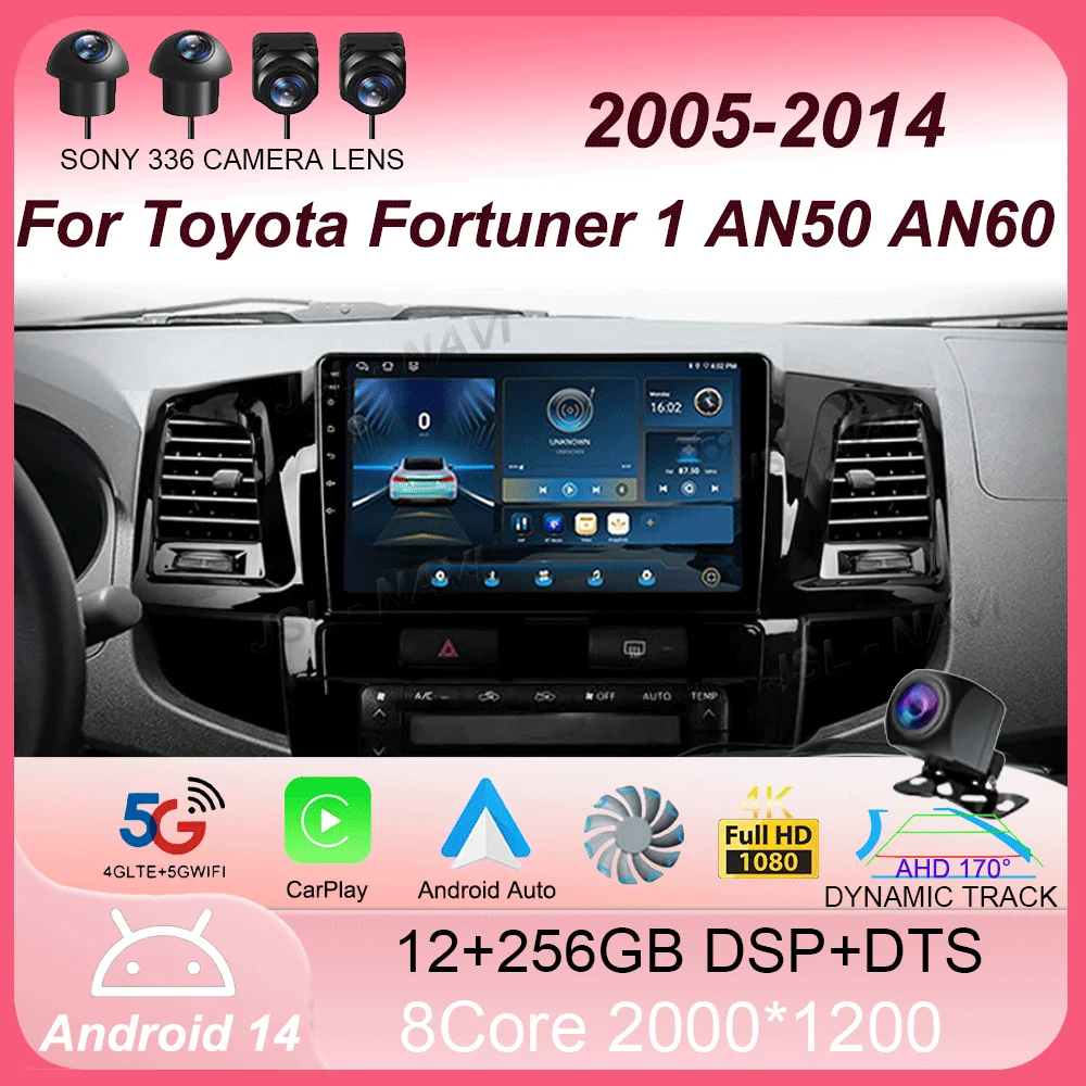 

For Toyota Fortuner 1 AN50 AN60 HILUX Revo Vigo 2005 - 2014 GPS Car Radio Navigation Multimedia Video Player Stereo BT Android14