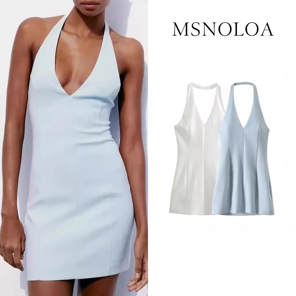 Mini Halter Jurk Mode Zomer Jurken 2024 Vrouwen V-Hals Mouwloze, Backless Slim-Fit Jurk Luxe Dames Elegante Jurk