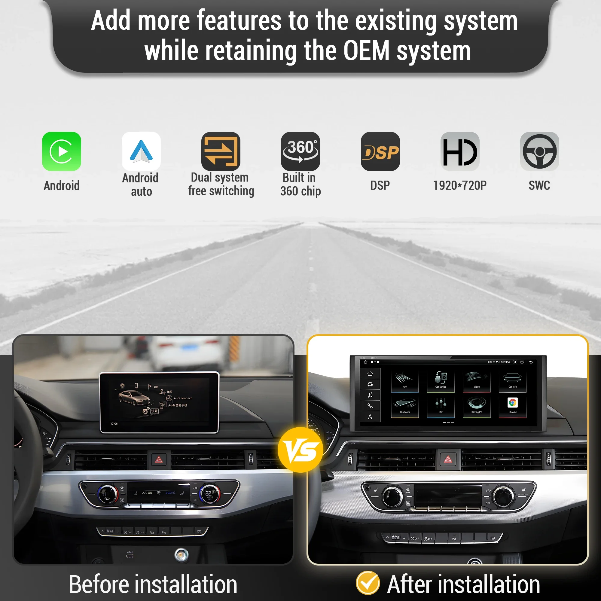 12.3 inch Android 13 Car Radio For Audi A4 A5 Q5 B9 2016-2023 Wireless BT Carplay Qualcomm Snapdragon 680 Head Unit Touch Screen