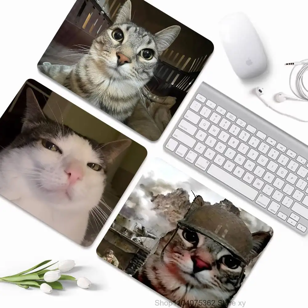 Cute Cat Thousand Yard Stare Meme Mousepad Small LockEdge Mouse Pad For Gamers Computer Desk Pad Rectangular Anti-slip Rubber