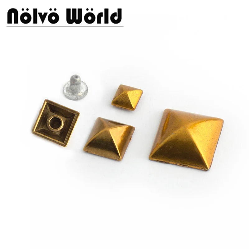 10-50-200pcs 6-10-15mm Old Gold Squared Vintage Rivets Caps Stud,Sewing Purse Hat Shoe Costume Belts Pyramid Rivet