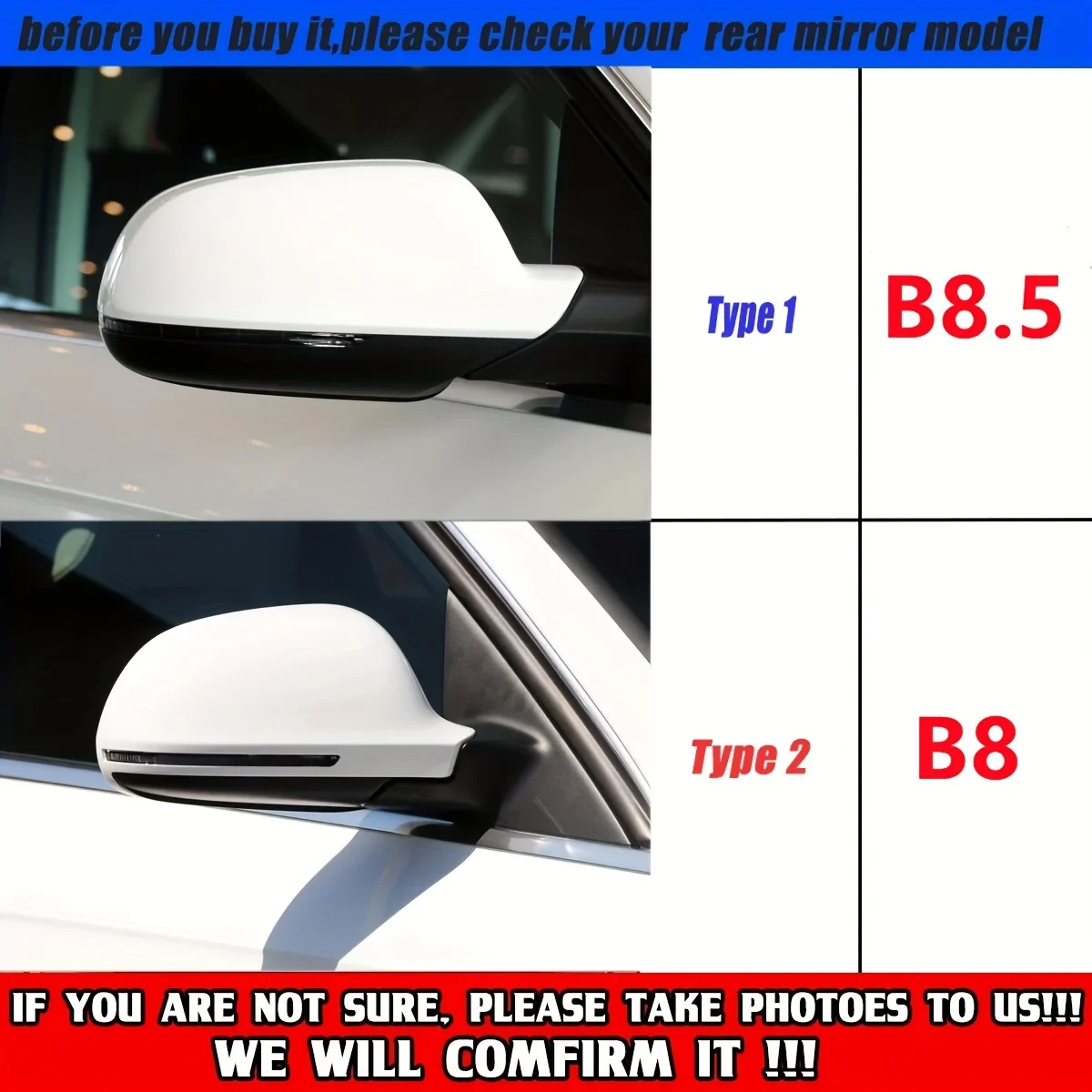 Pair Side Wing Mirror Cover Add On Rear View Mirror Cap Cover For Audi A3 8P A4 A5 B8 B8.5 Q3 A6 C6 4F S6