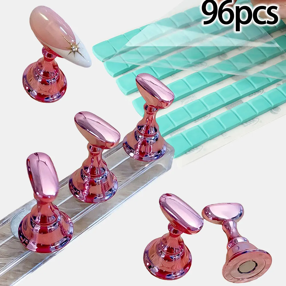 5 pezzi Press on Nails Supporto magnetico per unghie e 96 pezzi Set di mastice adesivo riutilizzabile Punte per unghie finte Supporto per pratica Strumenti per nail art Fai da te #