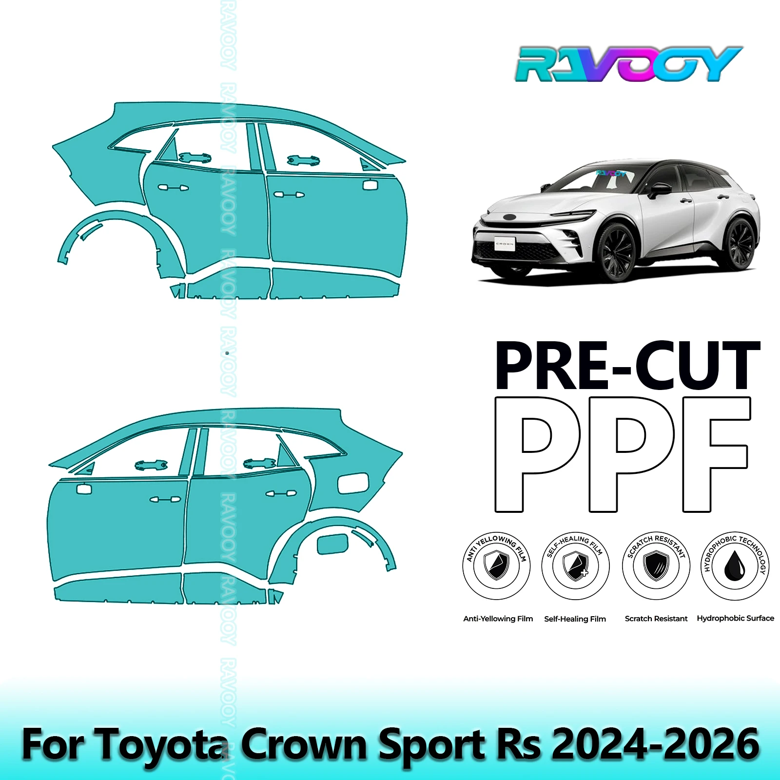 

For Toyota Crown Sport Rs 2024-2026 8.5mil Clear Matte Pre-Cut PPF Door & A/B Pillar Kit TPU Paint Protection Film Set