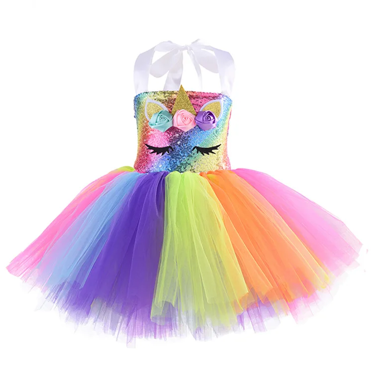 Girls' dress cross-border sequin unicorn tutu dress Halloween costume fluffy yarn dress princess dress