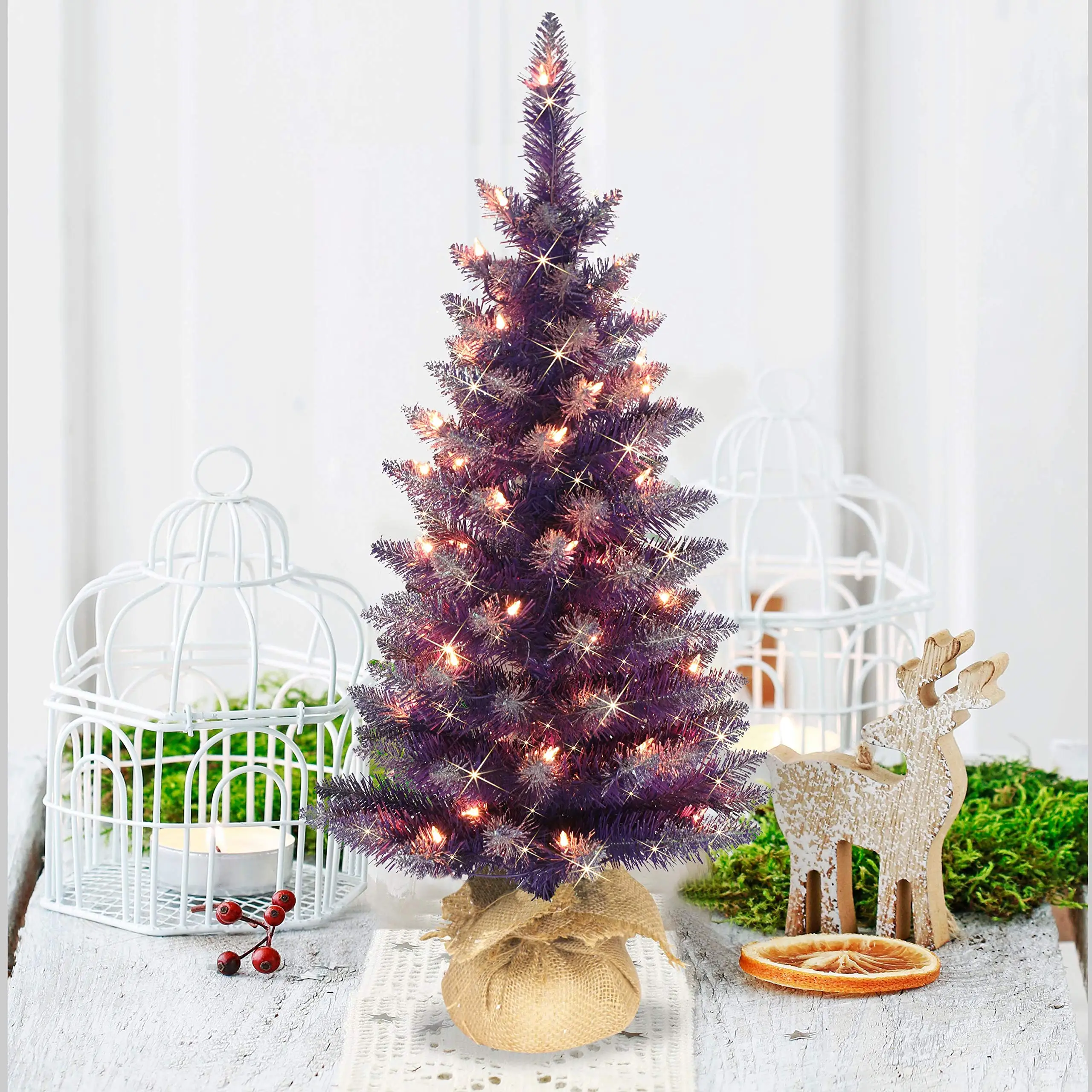 Pre-Lit Purple Artificial Christmas Tree, Green