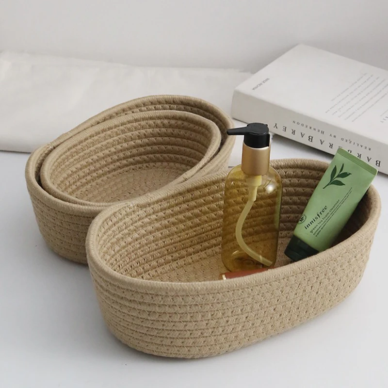 Nordic Cotton Rope Woven Storage Baskets Desktop Sundries Organize Basket Kids Toys Organizer Box Cosmetics Storage