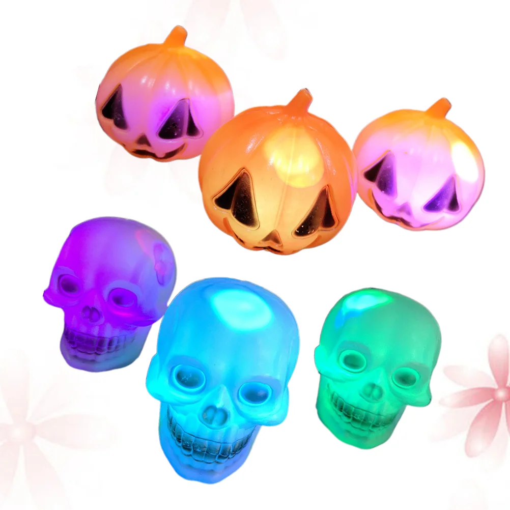 6pcs Halloween Pumpkin Light Skull Head LED Light Glowing Night Lamp Halloween Decoration Supplies(3pcs Light