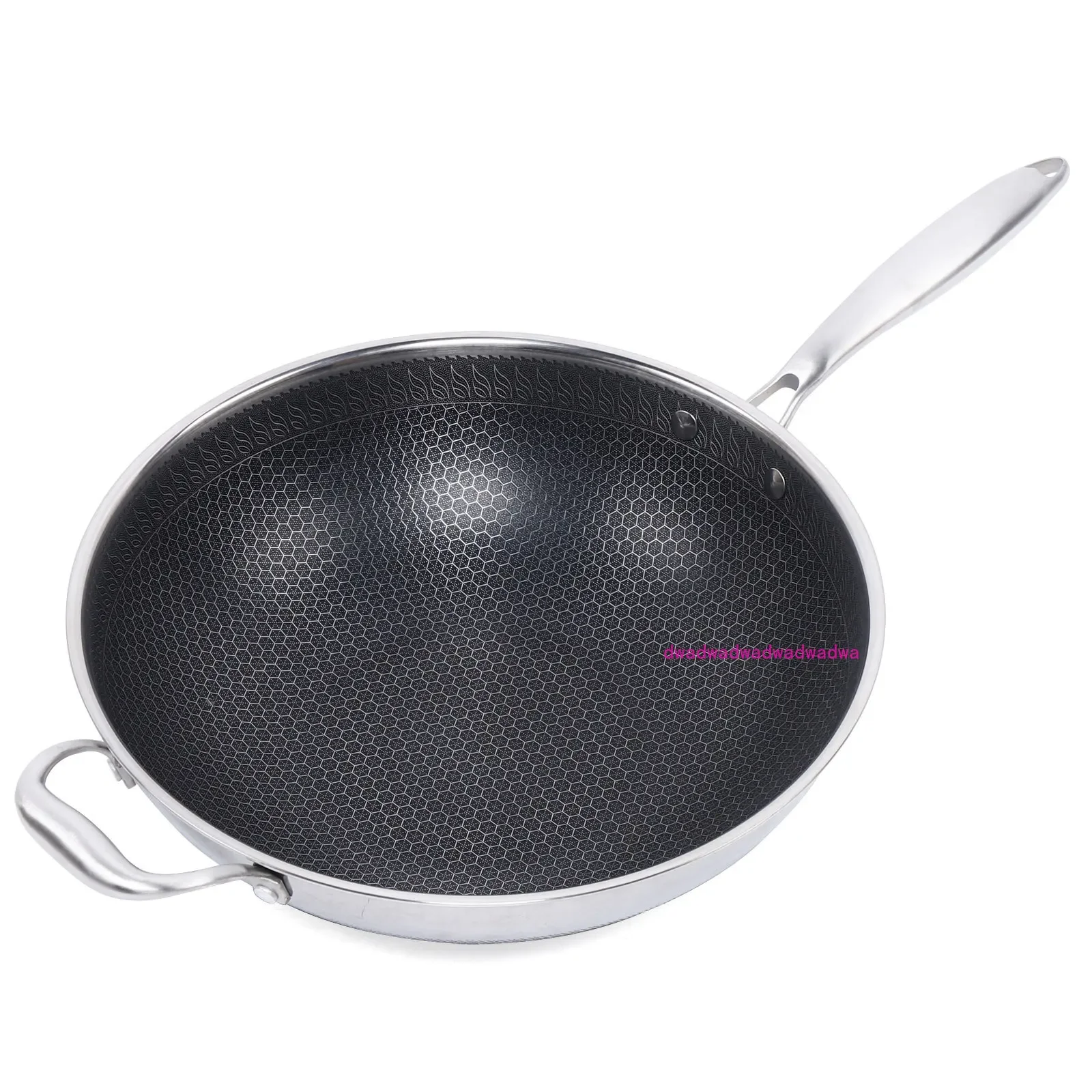 Stainless Steel Non Stick Double Sided Screen Honeycomb Wok Frying Pan Kitchen Chinese Cast Cooking Fry Pan 34cm