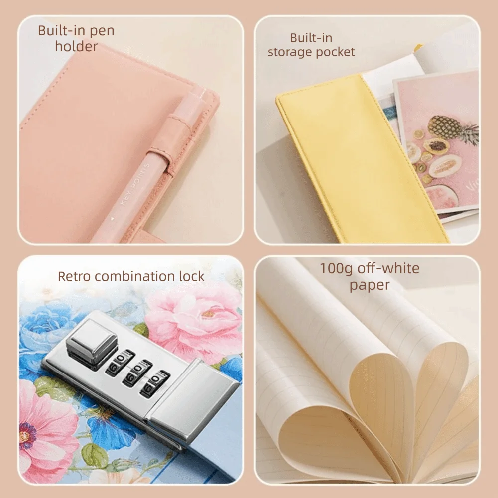 Secure Lock Design Password Lock Notebook Stylish Delicate Compact Size Journal Insert Pocket Smooth Writing Experience