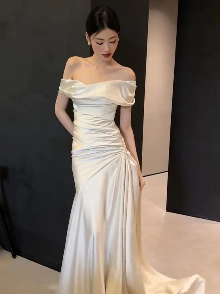 

Silk Satin Wedding Dr 2025 New Sle 2026 Ceremony Gown Light One oulder Morning Robe Women Bride Fi Tail Long Skirt