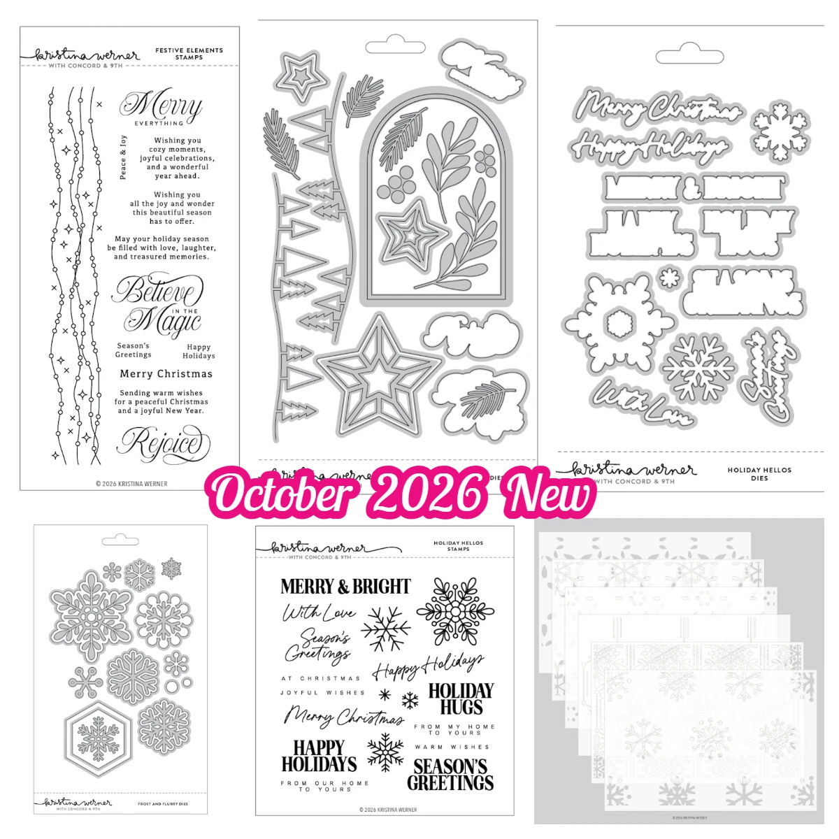 Frost & Flurry Holiday Hellos Festive Elements Concord&9th Dies Stamps Collection Fall Winter Scrapbook DIY Crafts October 2026