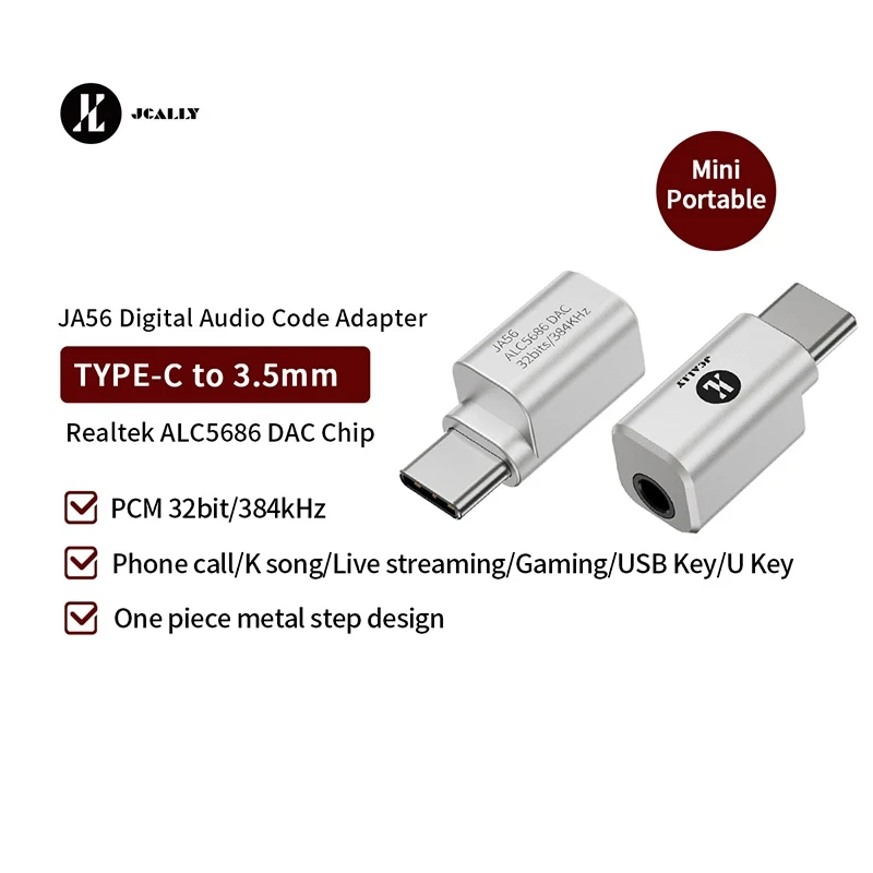 JCALLY JA56 Type-C to 3.5mm HiFi Audio Adapter DAC ALC5686 Mini Decoder USB-C Headphone Amplifier For iPhone 15 16 Android