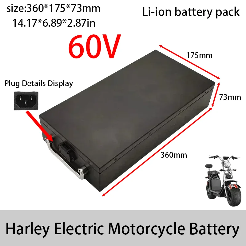 Electric Motorcycle Li-ion Battery Pack 1800W-3000W 60V 20Ah-60Ah for Harley Two Wheel Citycoco Electric Scooter High Capacity