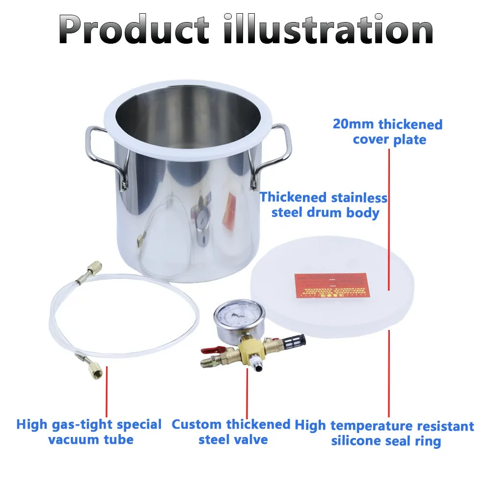 6L Upgraded Tempered Glass Lid Vacuum Degassing Chamber 304 Stainless Steel for Stabilizing Wood, Resin Degassing
