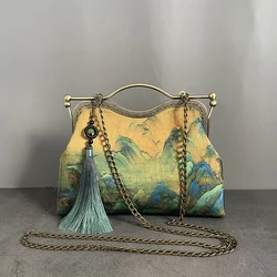 Bolso clásico Vintage para mujer, bolsos de mano con flecos, bolso Original hecho a mano, correa de cadena, regalo para madre, bolsas