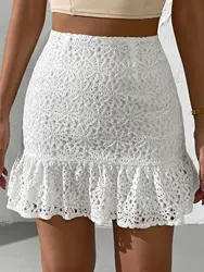 2024 New Women's Half Skirt, Short Skirt, Lace Style, Slim and Versatile Solid Color Style with Inner Lining to Prevent Shining