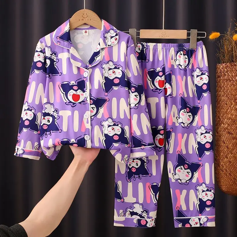 2 قطعة 2025 بيجامات للأطفال كورومي سانريو ربيع الخريف طويلة الأكمام سترة مجموعة فتاة متوسطة كبيرة الأطفال فتاة بدلة منزلية غير رسمية #4