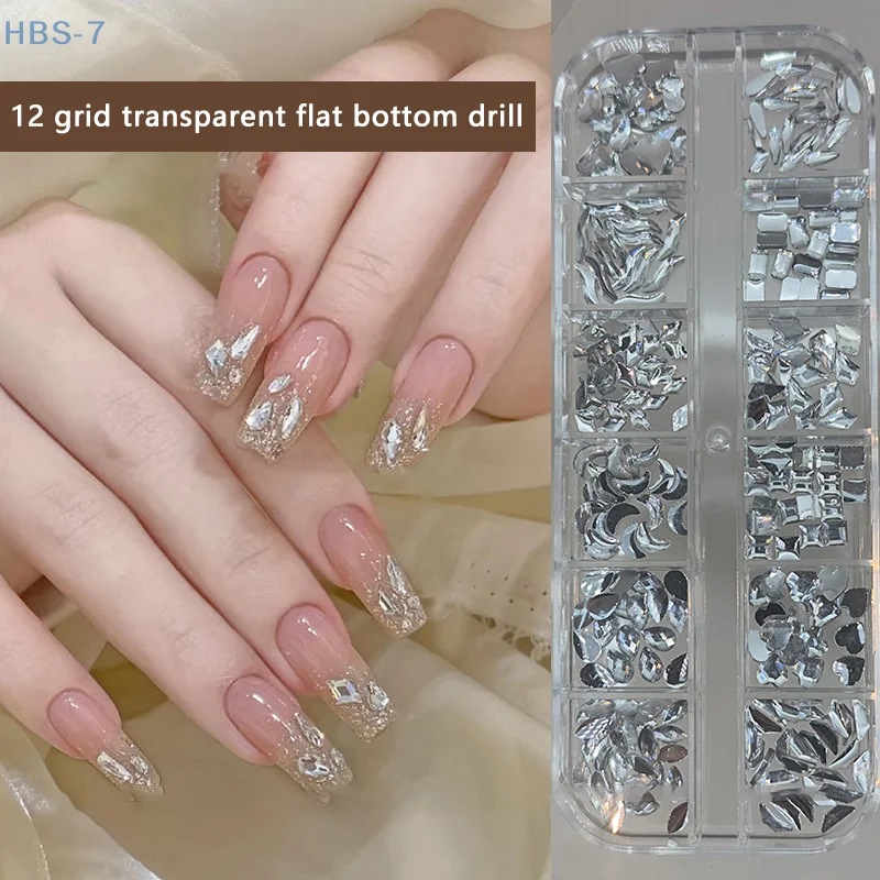 12 Grids Sparkle Crystal Flat Bottom Glitter Rhinestones Geometric Irregular Nail Art Decorations DIY Manicure Tool Accessories
