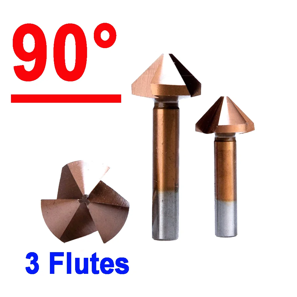 

3-флейный резак для фаски на 90 градусов M35, кобальтовое сверло с зенковкой для металлообработки из нержавеющей стали, снятия заусенцев, расширения