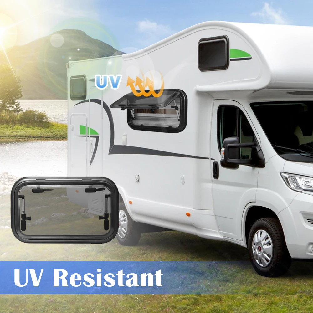 نافذة RV Emergency Egress مقاس 45 × 40 سم / 17.7 بوصة عرض × 15.8 بوصة ارتفاع - إطار من الألومنيوم - نافذة جانبية من الأكريليك للتخييم مع غطاء للخصوصية وشاشة #4